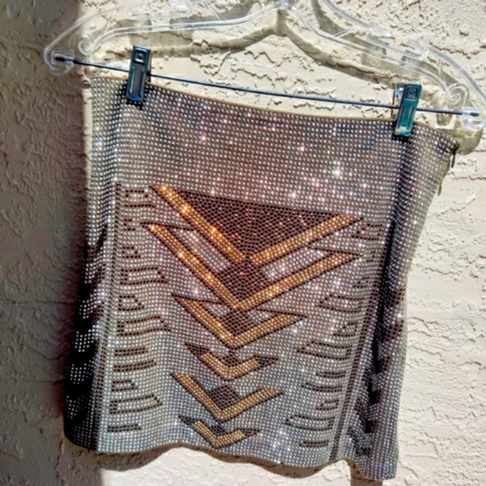 Studded patterned mini skirt